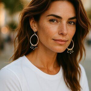 J. Jill Teardrop Beaded Earrings Dangle Silver Tone Black Cluster Distressed NWT